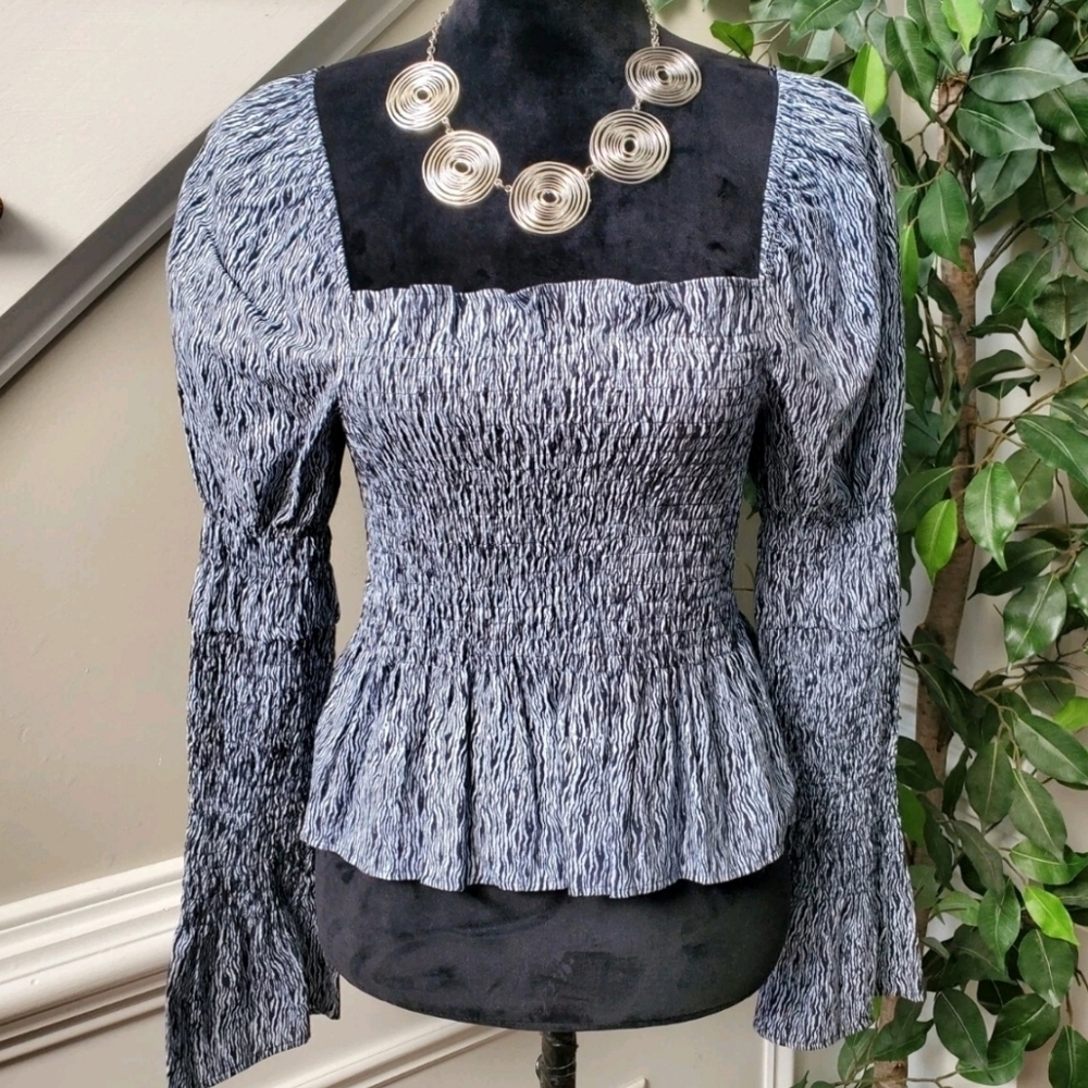 Topshop Smocked Puff Sleeve Peplum Blouse